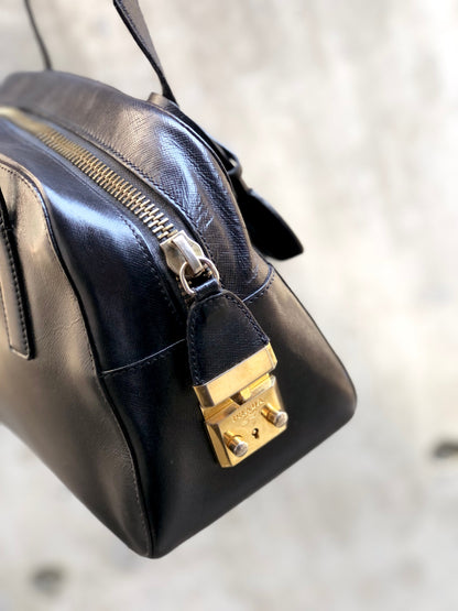 PRADA Logo Leather Shoulder bag Black Vintage jrkr4w