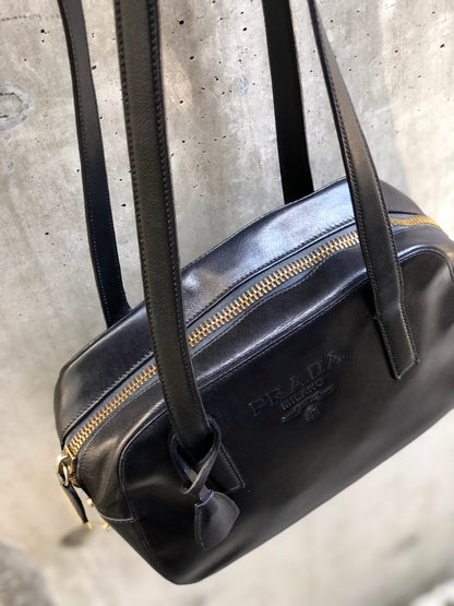 PRADA Logo Leather Shoulder bag Black Vintage jrkr4w