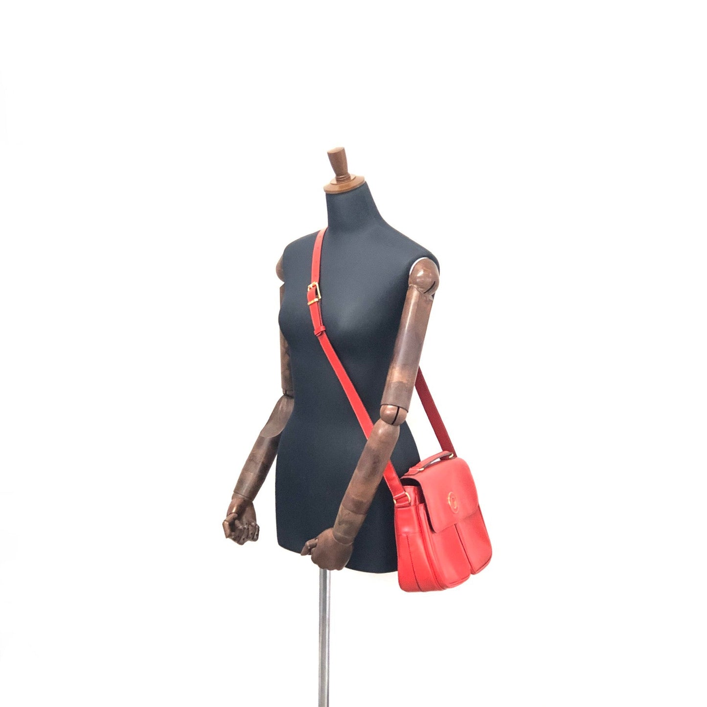 CELINE Rogo Motif embossed leather 2way double pocket shoulder bag Red Vintage Old Celine rvmknd