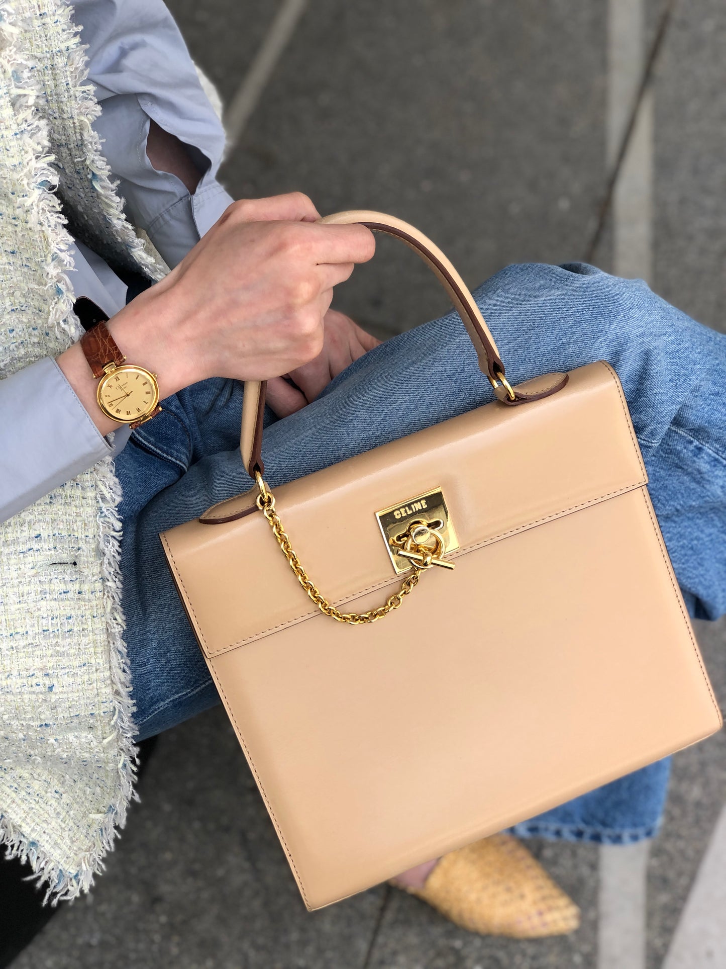 CELINE Gancini Handbag Beige Vintage fz83cr