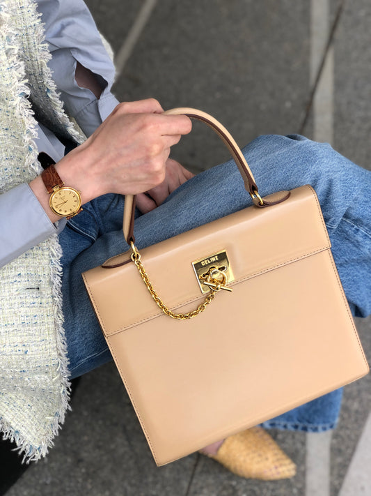 CELINE Gancini Handbag Beige Vintage fz83cr