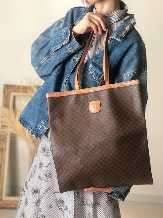 CELINE Macadam Blason Handbag Totebag Brown Vintage fpujkf