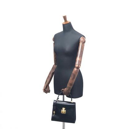 GUCCI Lady lock Top handle Leather Handbag Navy Old gucci Vintage ubd4ck