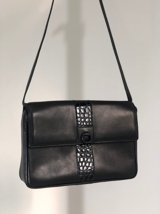 CELINE Gancini Leather Shoulder bag Clutch bag Black Vintage Old Celine 6ehwcp