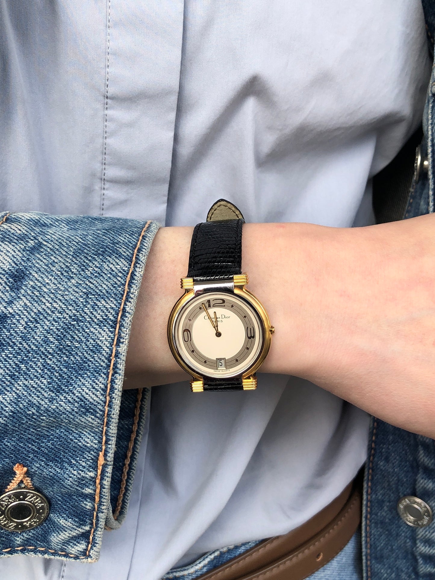 Christian Dior Logo Watch Gold×Black Vintage 76nb8k