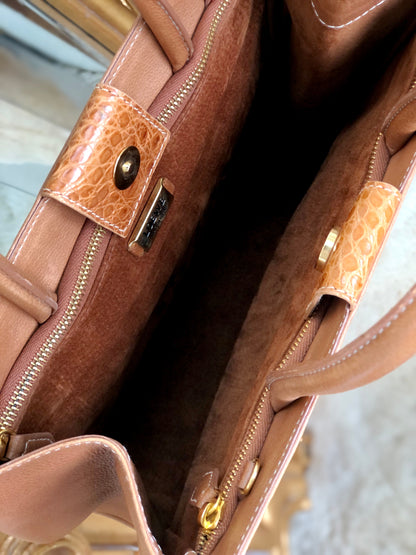 LOEWE Anagram Crocodile embossed Two-way Totebag Shoulder bag Brown Vintage Old she7e7