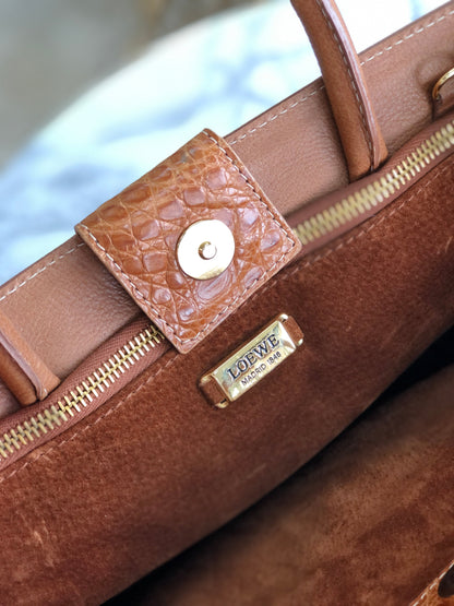 LOEWE Anagram Crocodile embossed Two-way Totebag Shoulder bag Brown Vintage Old she7e7