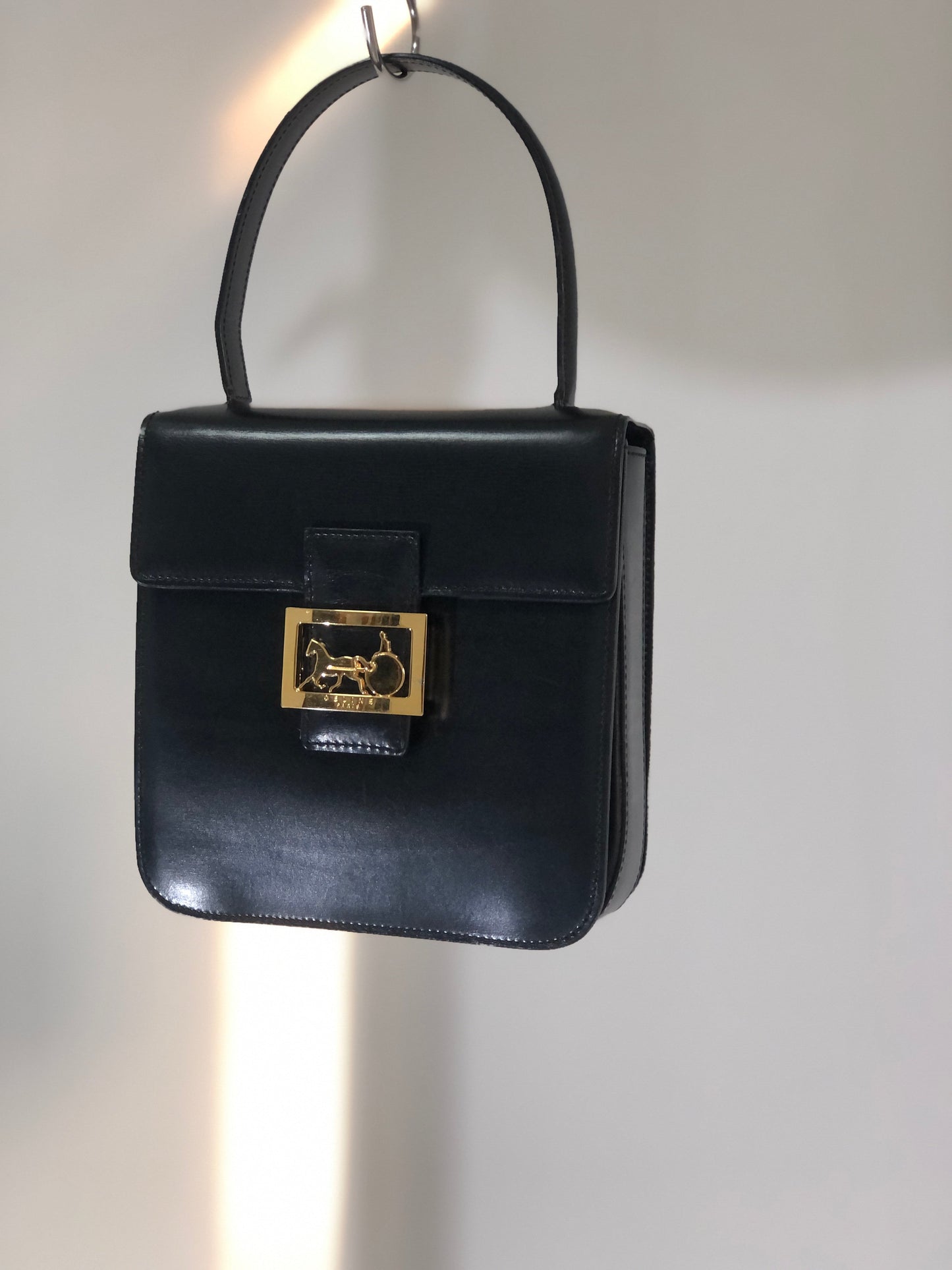 CELINE Horse carriage Two-way Top Handle Handbag Crossbody Shoulder bag Black Vintage Old celine y8hzsk