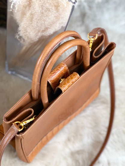 LOEWE Anagram Crocodile embossed Two-way Totebag Shoulder bag Brown Vintage Old she7e7