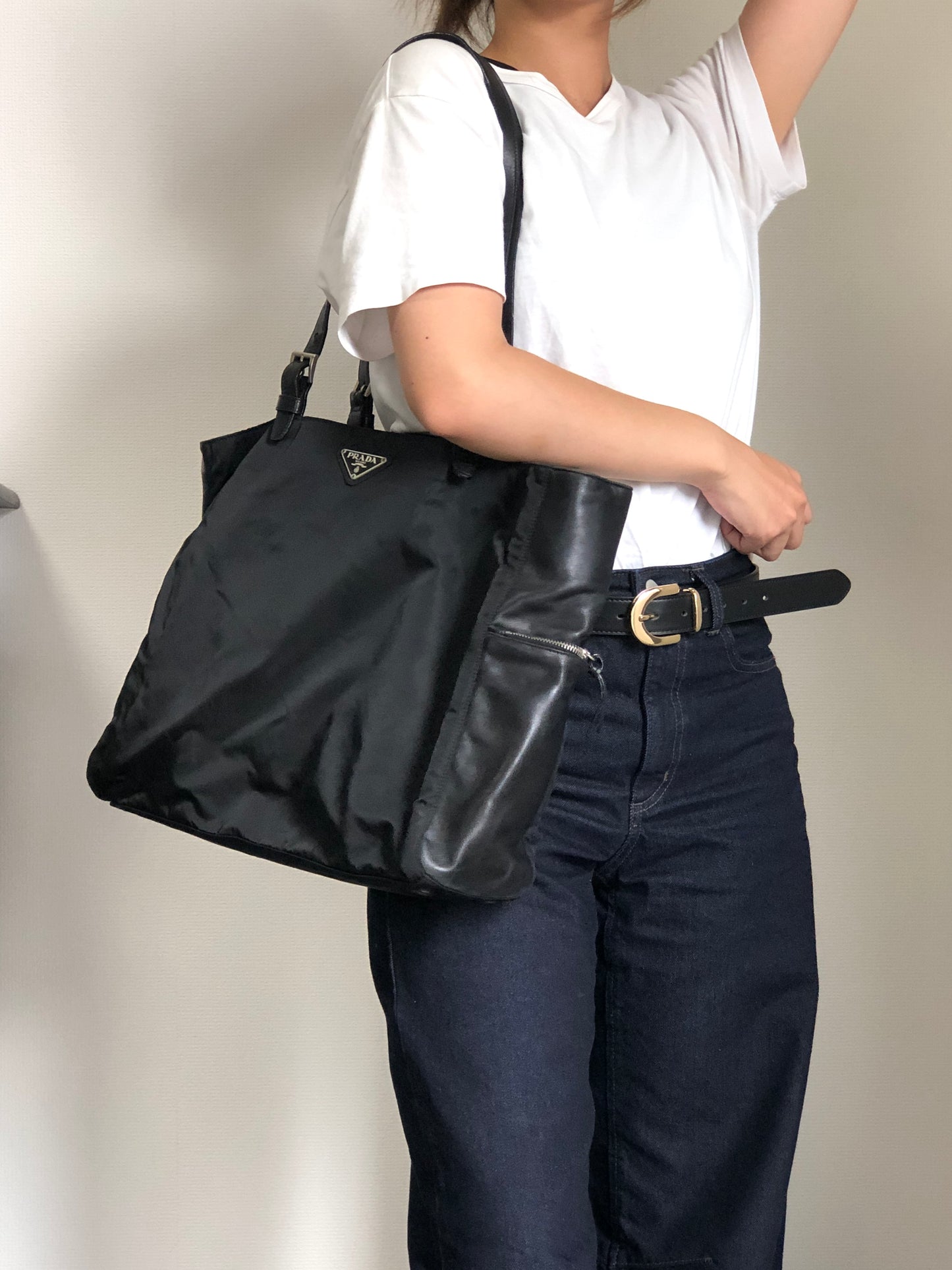 PRADA Tessuto Triangle Logo Handbag Black Vintage e52d78