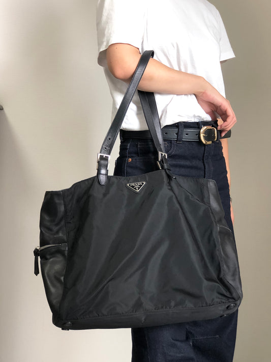 PRADA Tessuto Triangle Logo Handbag Black Vintage e52d78