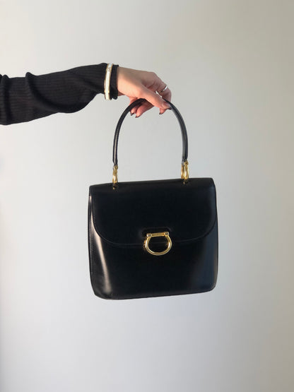 CELINE Gancini Double Flap Handbag Black Vintage j7dwju