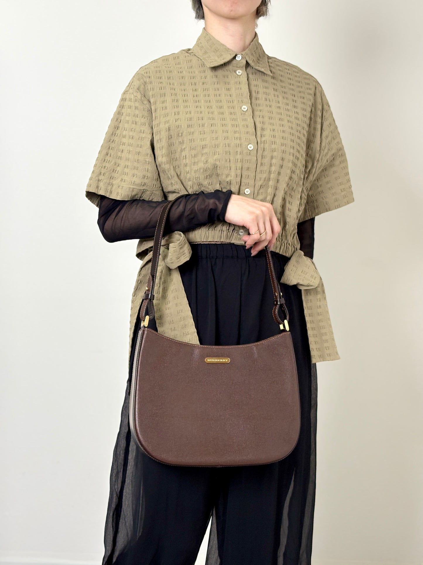 BURBERRY Logo Shoulder bag Brown Vintage 6skns5