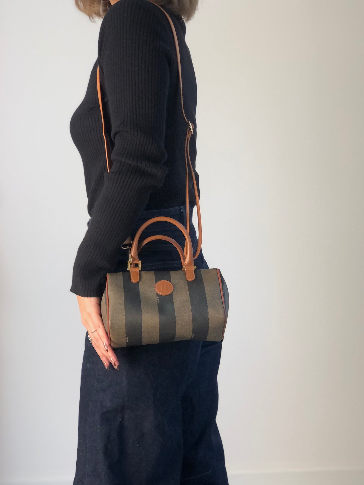 FENDI Pecan Two-way Small Boston bag Shoulder bag Brown Vintage bcu358