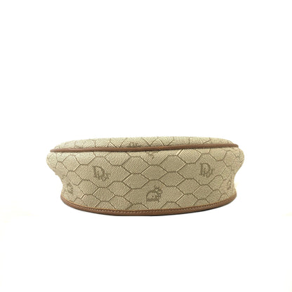 Christian Dior  Honeycomb Pattern PVC x Leather Round Shoulder Bag Beige Vintage Old jtrcy2