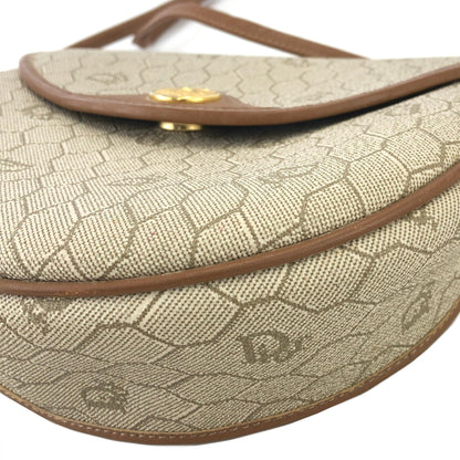 Christian Dior  Honeycomb Pattern PVC x Leather Round Shoulder Bag Beige Vintage Old jtrcy2