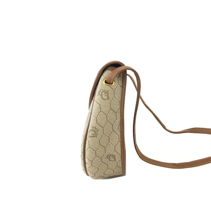 Christian Dior  Honeycomb Pattern PVC x Leather Round Shoulder Bag Beige Vintage Old jtrcy2