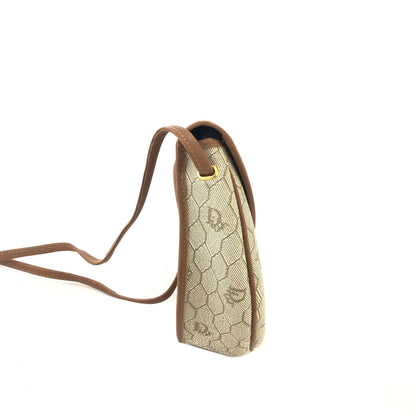 Christian Dior  Honeycomb Pattern PVC x Leather Round Shoulder Bag Beige Vintage Old jtrcy2