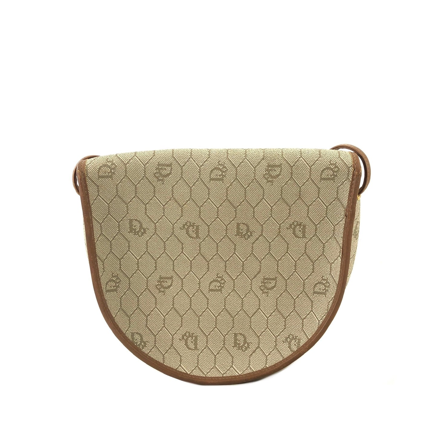 Christian Dior  Honeycomb Pattern PVC x Leather Round Shoulder Bag Beige Vintage Old jtrcy2