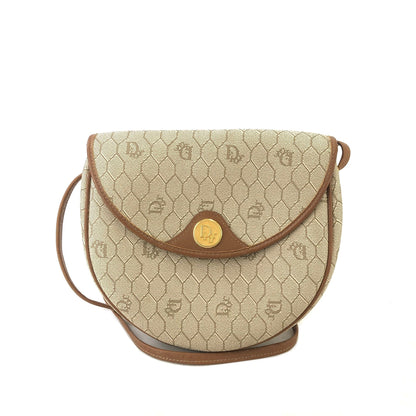 Christian Dior  Honeycomb Pattern PVC x Leather Round Shoulder Bag Beige Vintage Old jtrcy2