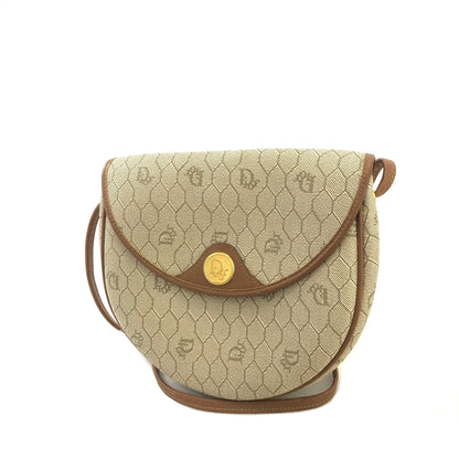 Christian Dior  Honeycomb Pattern PVC x Leather Round Shoulder Bag Beige Vintage Old jtrcy2