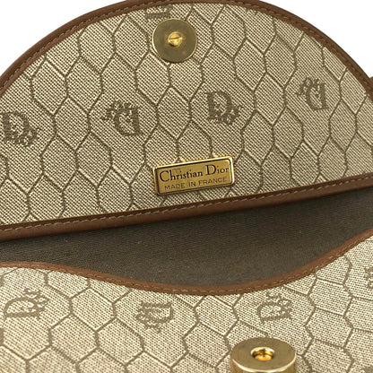 Christian Dior  Honeycomb Pattern PVC x Leather Round Shoulder Bag Beige Vintage Old jtrcy2