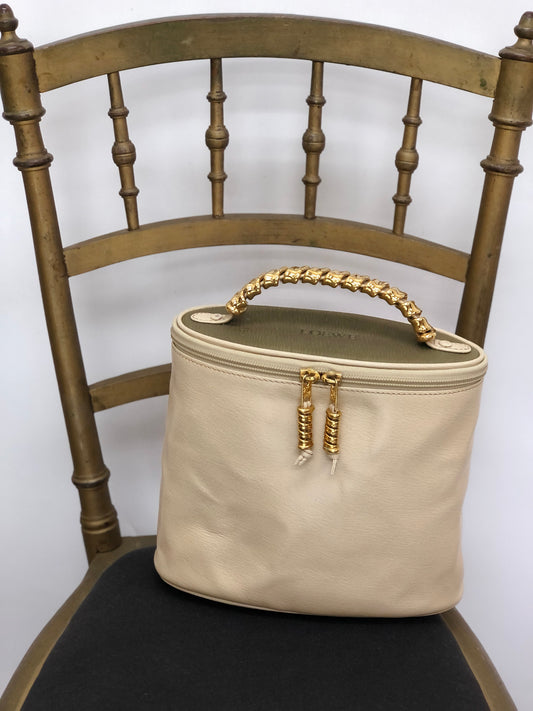 LOEWE Velazquez Metal Handle Handbag Vanitybag Beige Vintage Old 6bv8it