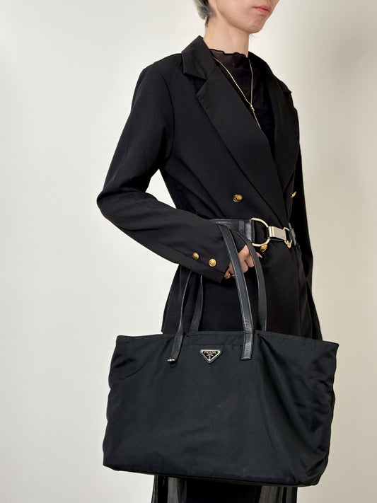 PRADA Tessuto Triangle Logo Totebag Black Vintage mbeuzk