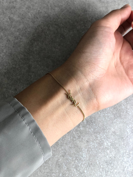 Yves Saint Laurent YSL Logo Bracelet Gold Vintage wanyw8