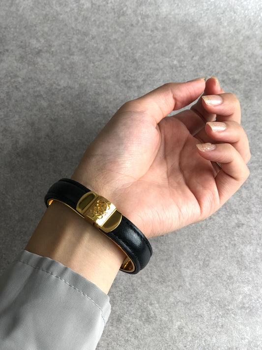 LOEWE Anagram Bangle Black×Gold Vintage 3pc2jj