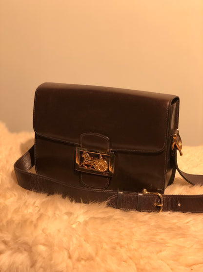 CELINE 馬車皮革肩背包棕色復古舊 Celine yatwhr