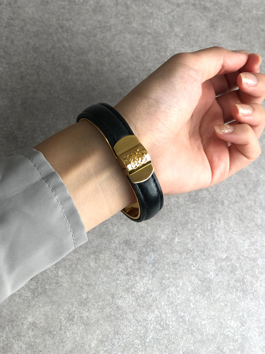 LOEWE Anagram Bangle Black×Gold Vintage 3pc2jj
