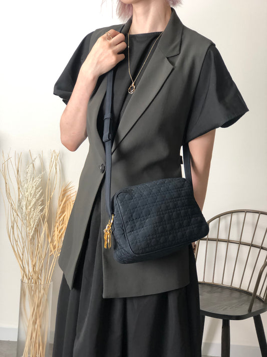 Christian Dior Cannage Logo Charm Shoulder bag Dark Navy Vintage pdtnij