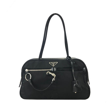 PRADA Triangle Logo Nylon Mini Boston Front Pocket Shoulder Bag Black Vintage Old hgxatd
