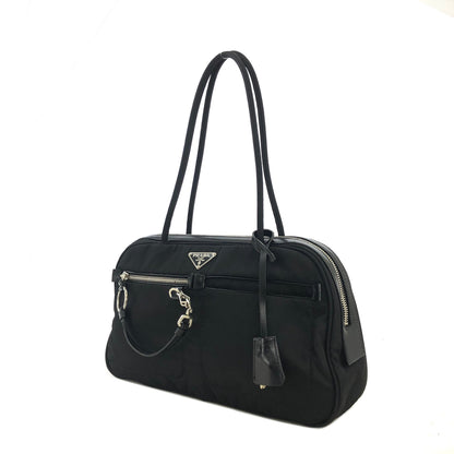PRADA Triangle Logo Nylon Mini Boston Front Pocket Shoulder Bag Black Vintage Old hgxatd