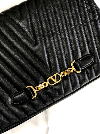 VALENTINO GARAVANI V logo Chevron Two-way Shoulder bag Clutch bag Black Vintage Old sems6s