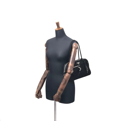 PRADA Triangle Logo Nylon Mini Boston Front Pocket Shoulder Bag Black Vintage Old hgxatd