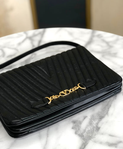 VALENTINO GARAVANI V logo Chevron Two-way Shoulder bag Clutch bag Black Vintage Old sems6s