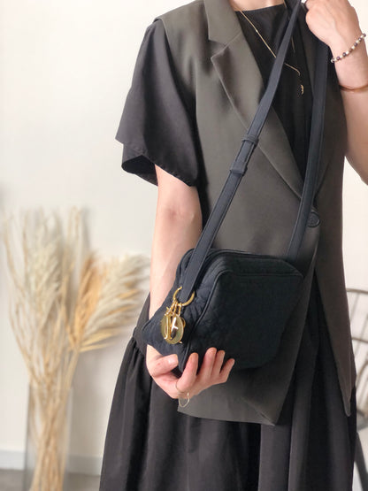 Christian Dior Cannage Logo Charm Shoulder bag Dark Navy Vintage pdtnij