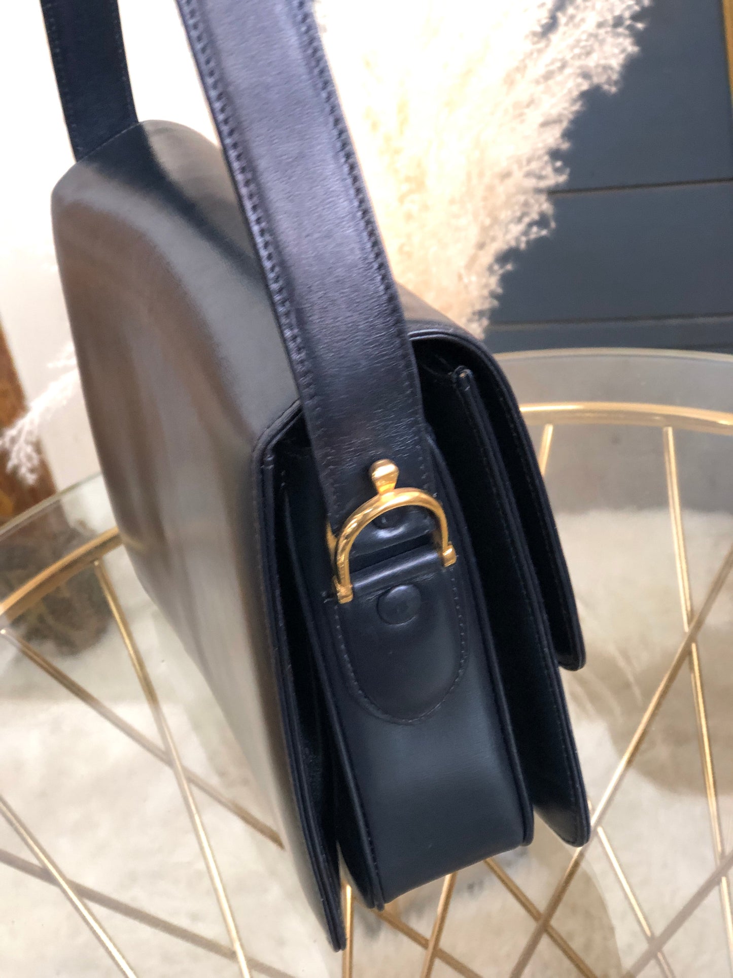 CELINE Horse carriage Circle logo Shoulderbag Navy Vintage Old CELINE r36c45