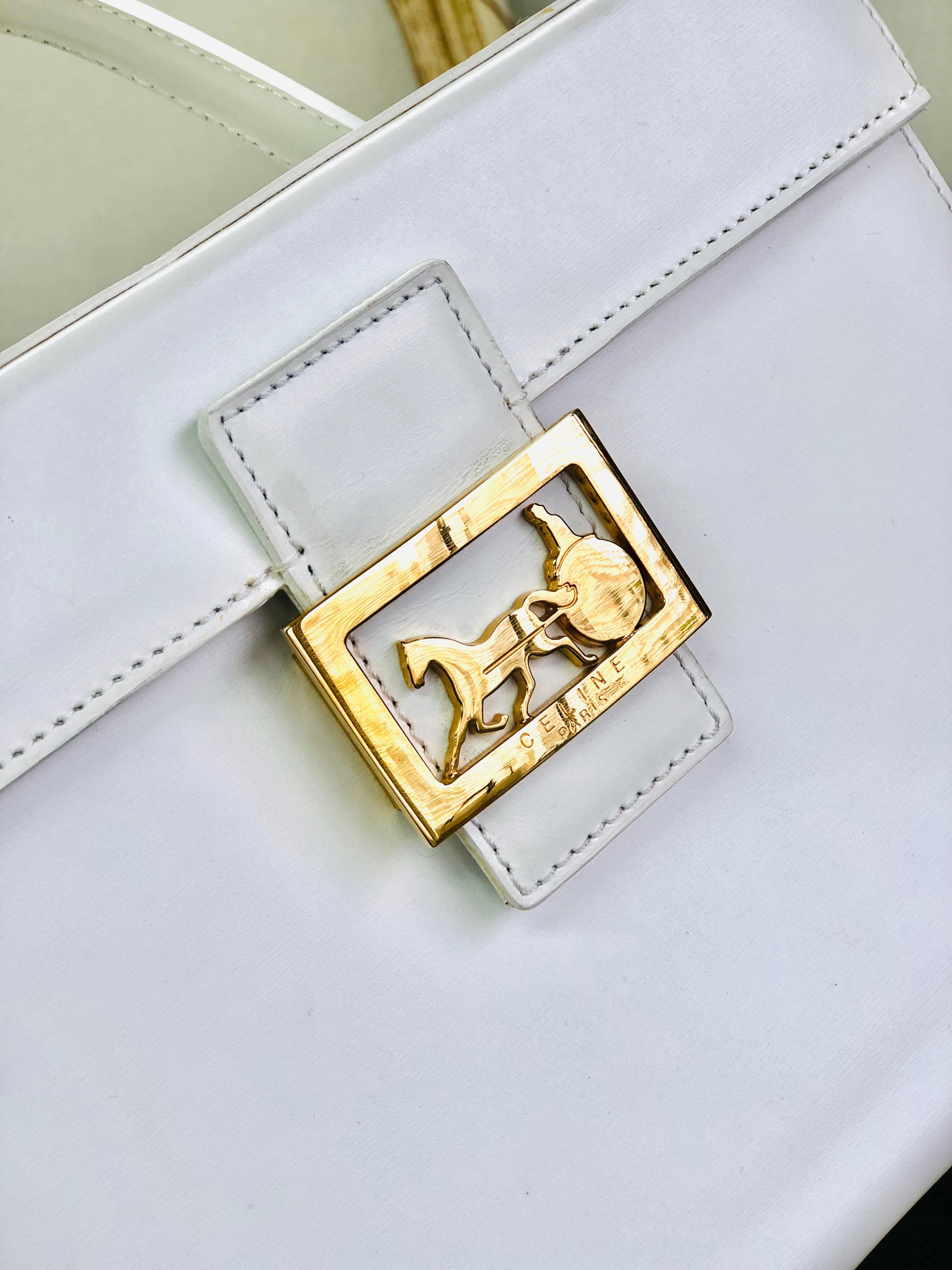 CELINE horse carriage square handbag vanity bag white vintage c7jy6k –  VintageShop solo