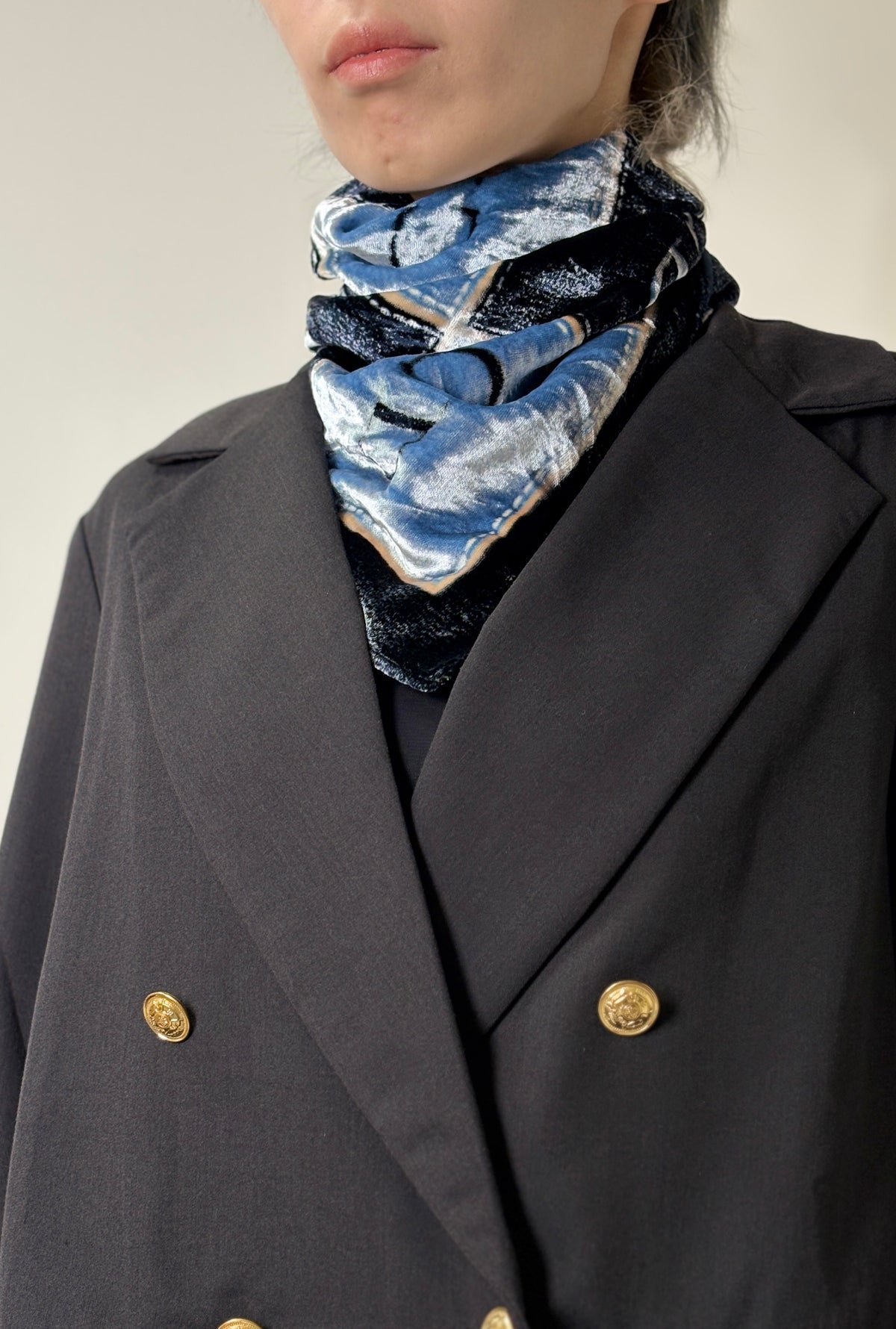 Christian Dior CD Logo Motif SILK×Rayon Scarf Blue Vintage bdtfji