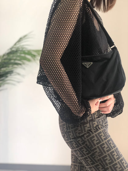 PRADA Triangle Logo Nylon Shoulder bag Handbag Black Vintage jhsxgd