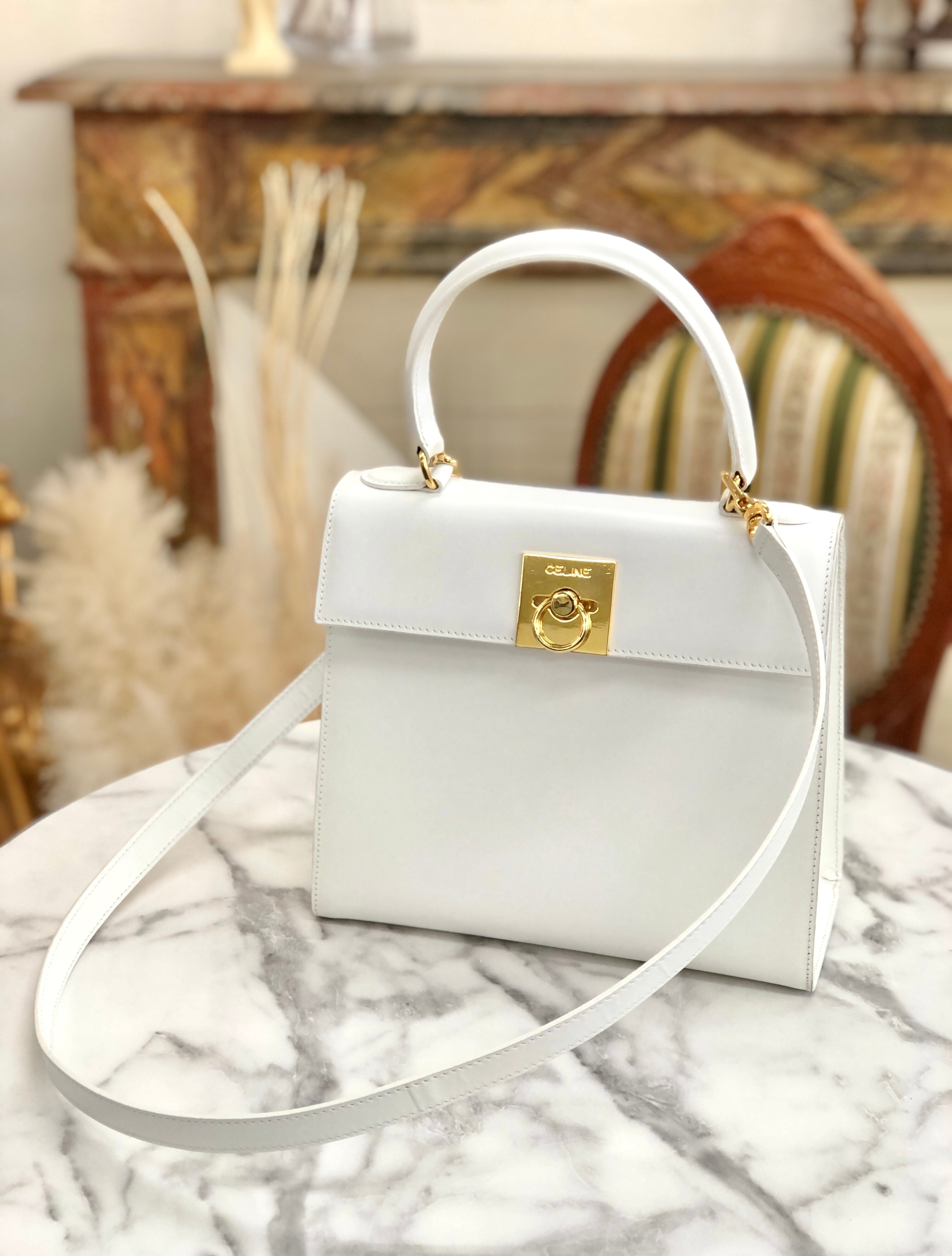 CELINE Gancini Kelly White vintage achjnp