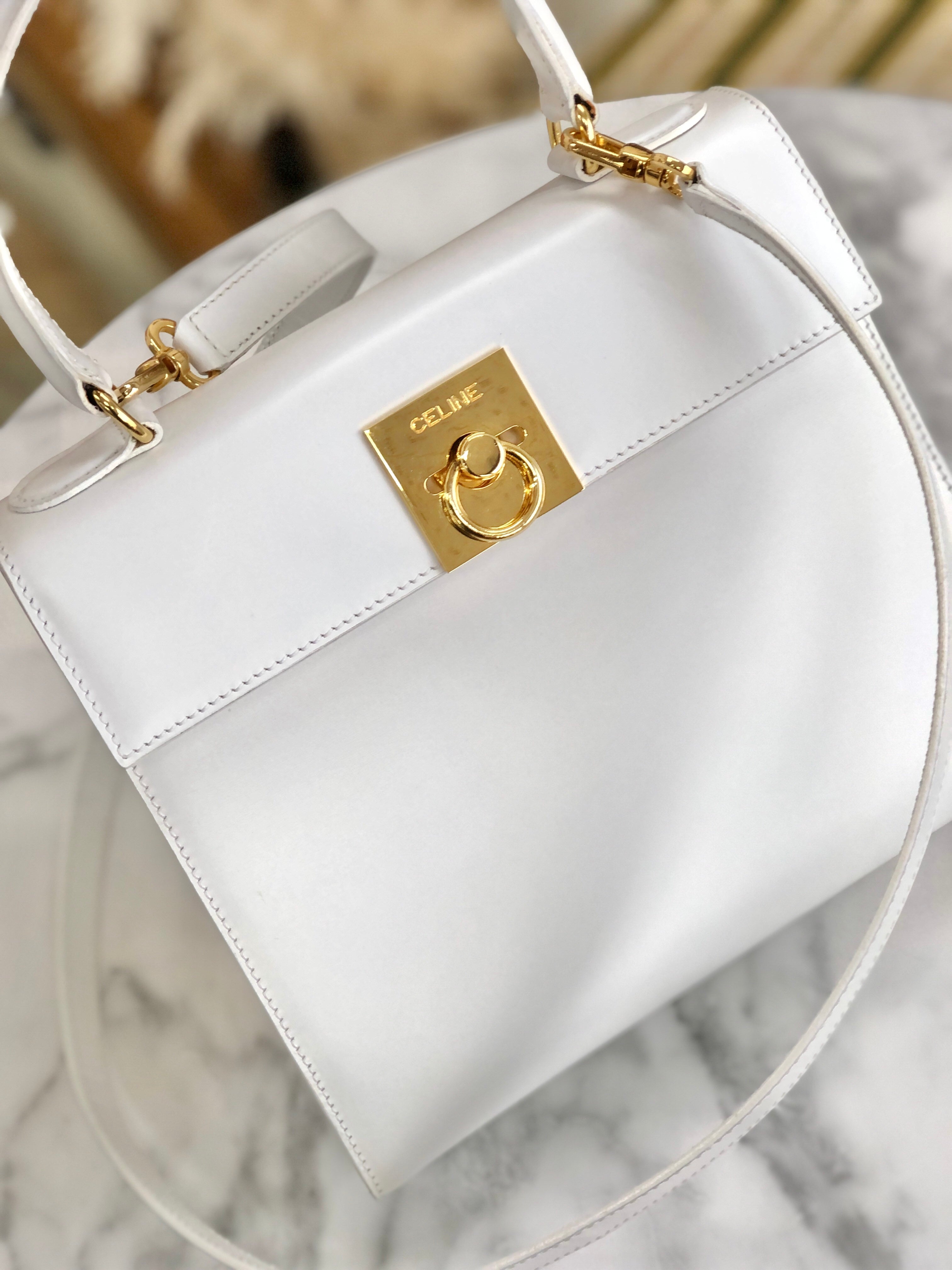 CELINE Gancini Kelly White vintage achjnp