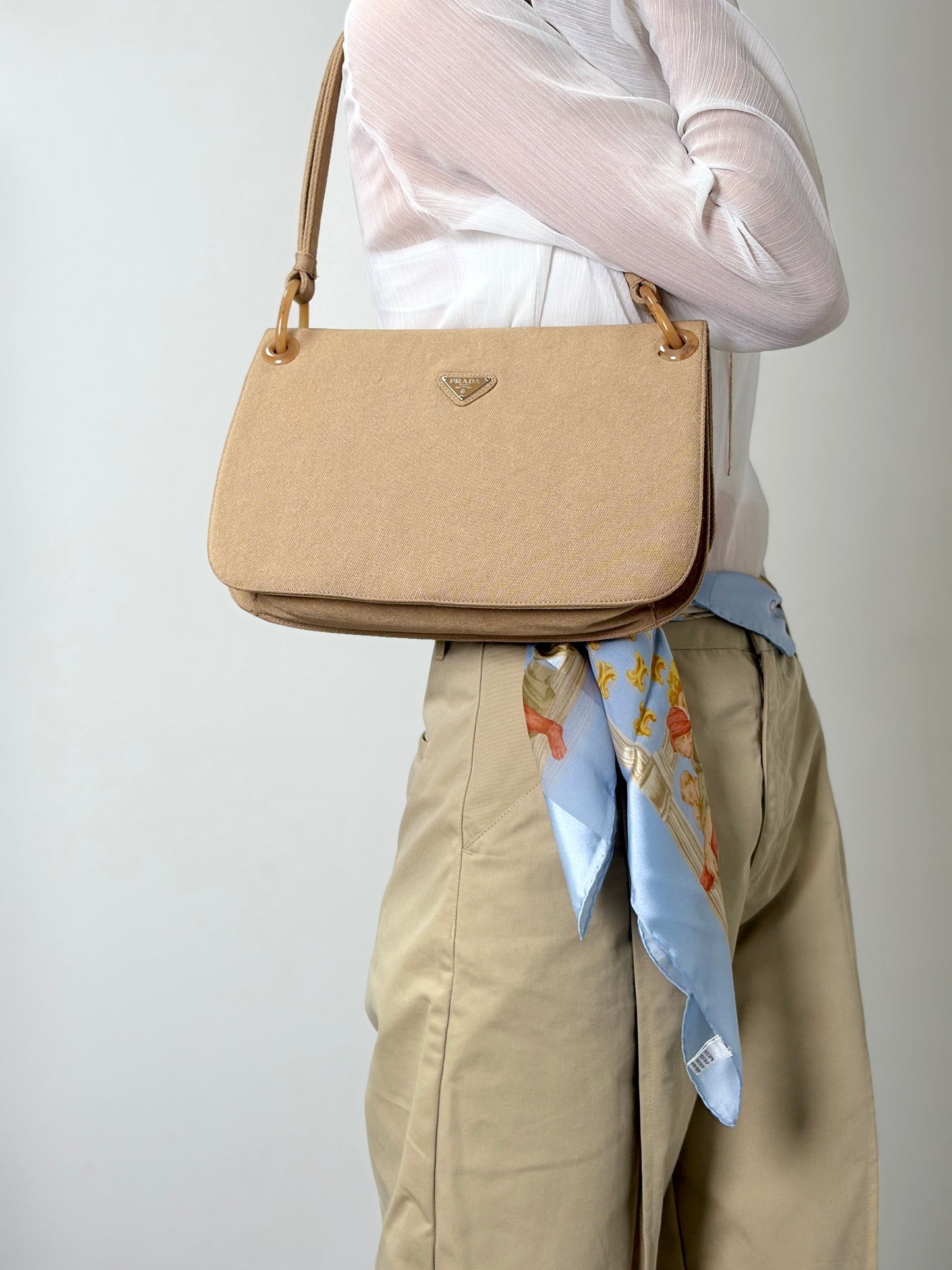 PRADA Triangle Logo Shoulder bag Beige Vintage jhervy