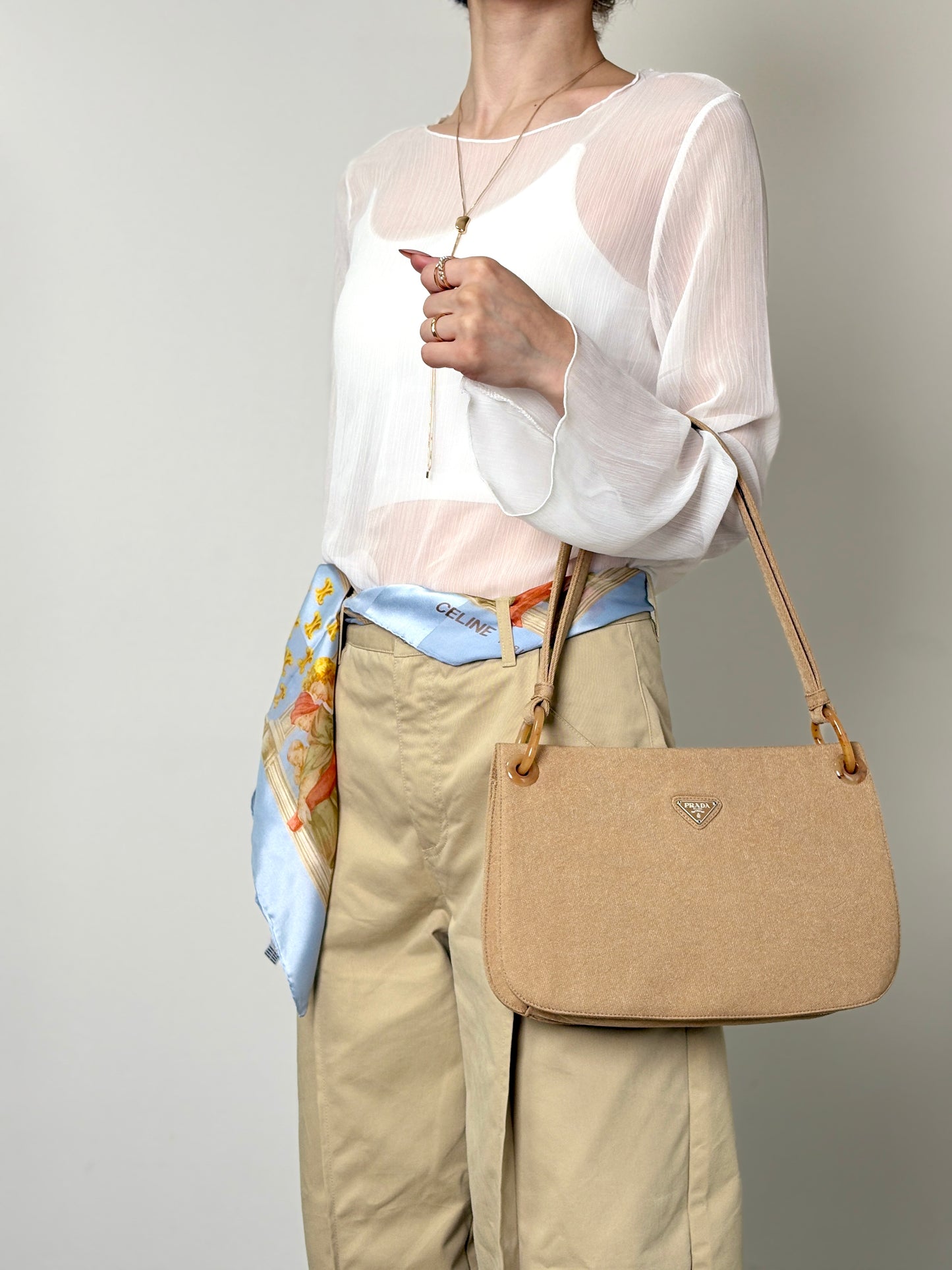 PRADA Triangle Logo Shoulder bag Beige Vintage jhervy