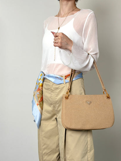 PRADA Triangle Logo Shoulder bag Beige Vintage jhervy