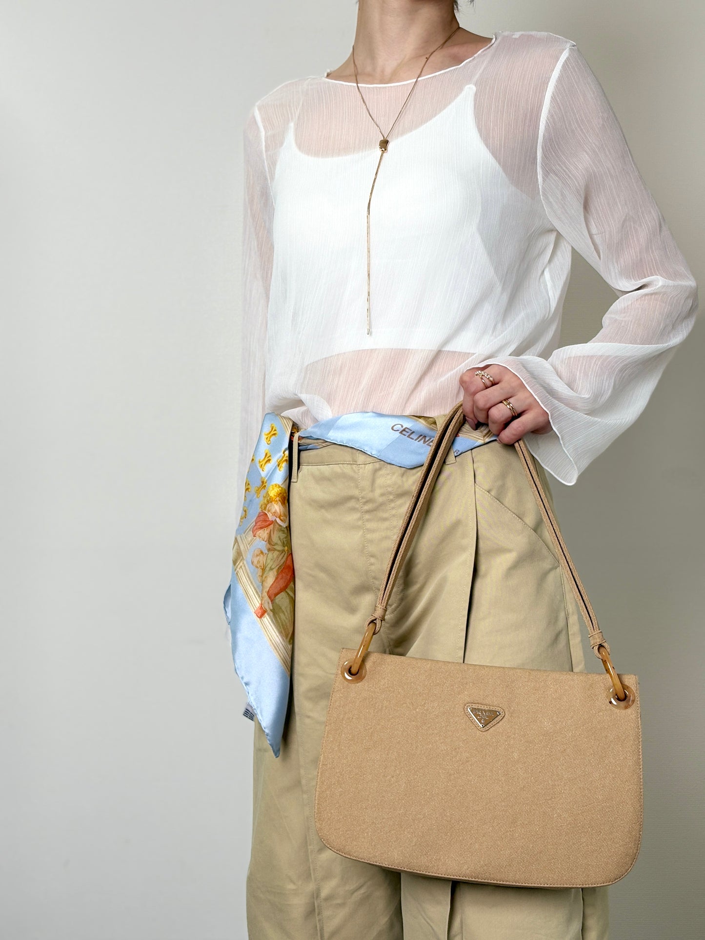 PRADA Triangle Logo Shoulder bag Beige Vintage jhervy