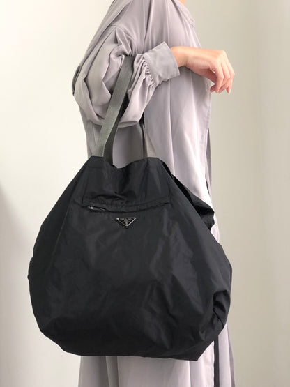PRADA Tessuto Triangle Logo Totebag Black Vintage kctbn3